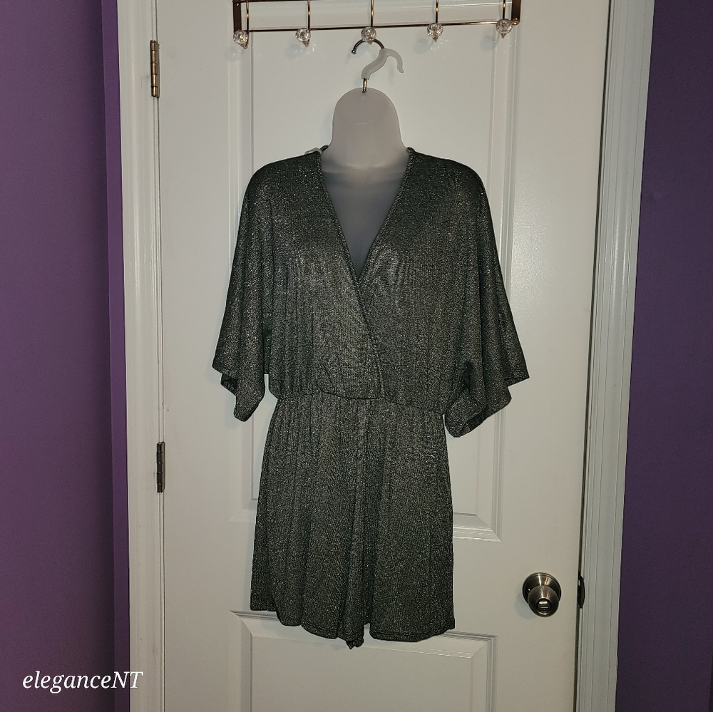 Apricot Lane Silver Shimmer short pant jumpsuit   Sz: M  NWT